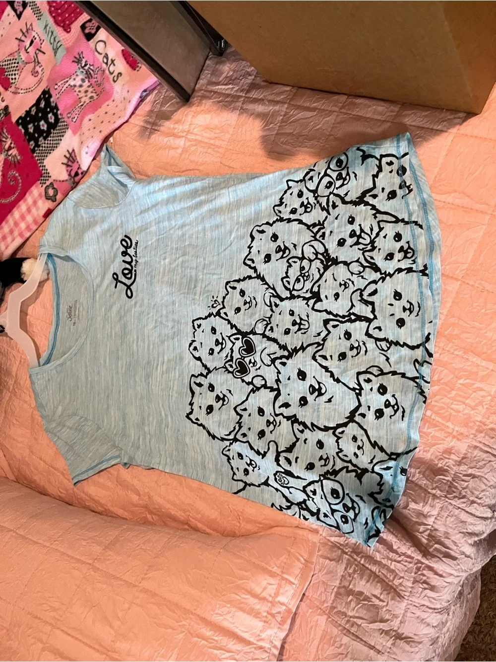 Justice Light Blue Short Sleeve Tee with Black Puppy Print